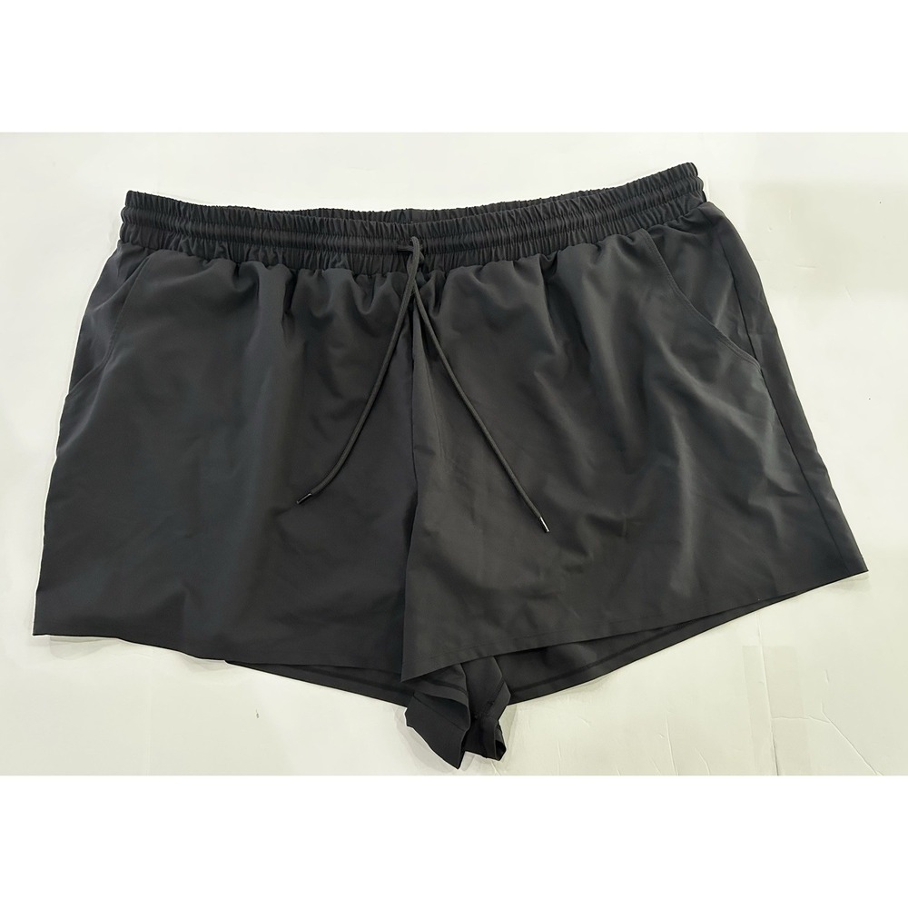 Time Tru Swim Shorts Womens 3/3X Black Elastic Waist Lined Stretch Pockets Beach